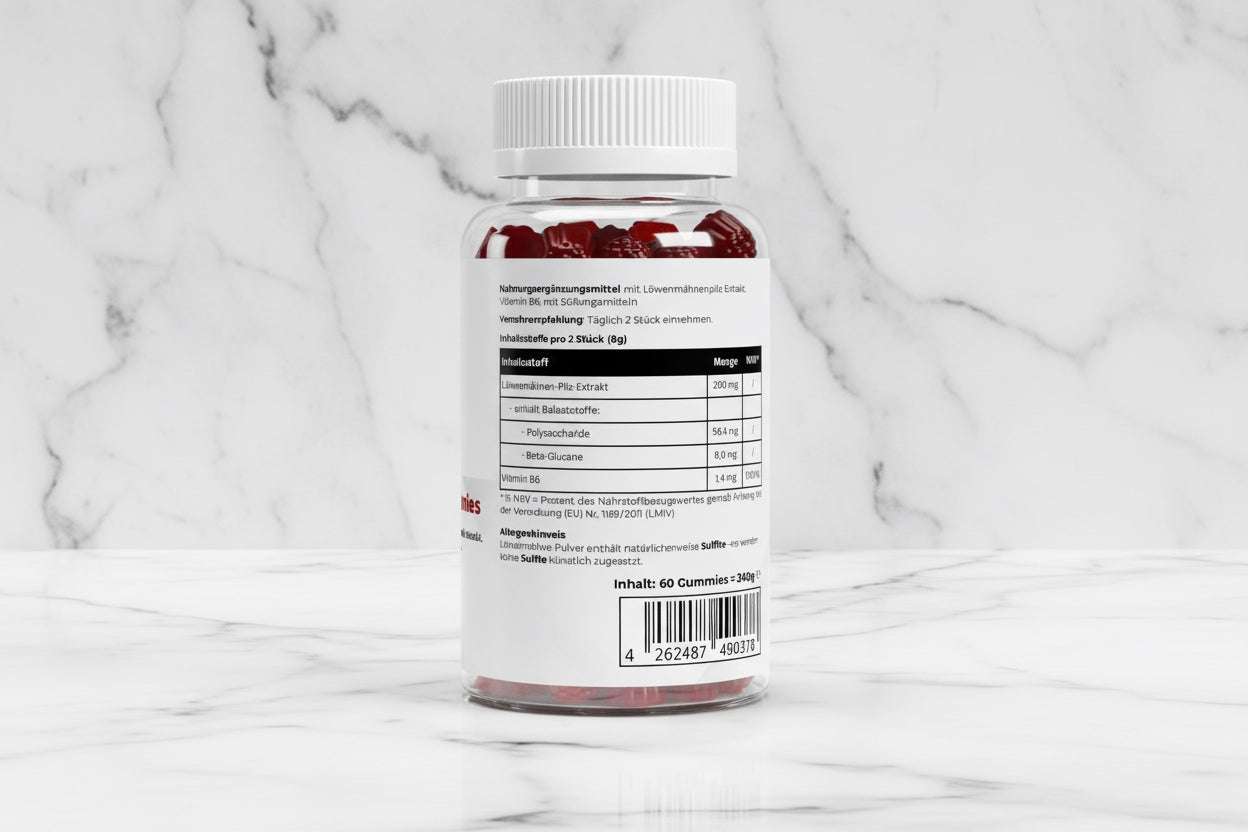 Löwenmähne Vitamin B6 Gummies – Fokus & Klarheit